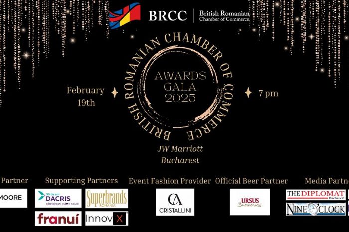 The British-Romanian Chamber of Commerce announces the BRCC Awards Gala 2025, set to take place on February 19th at JW Marriott Bucharest