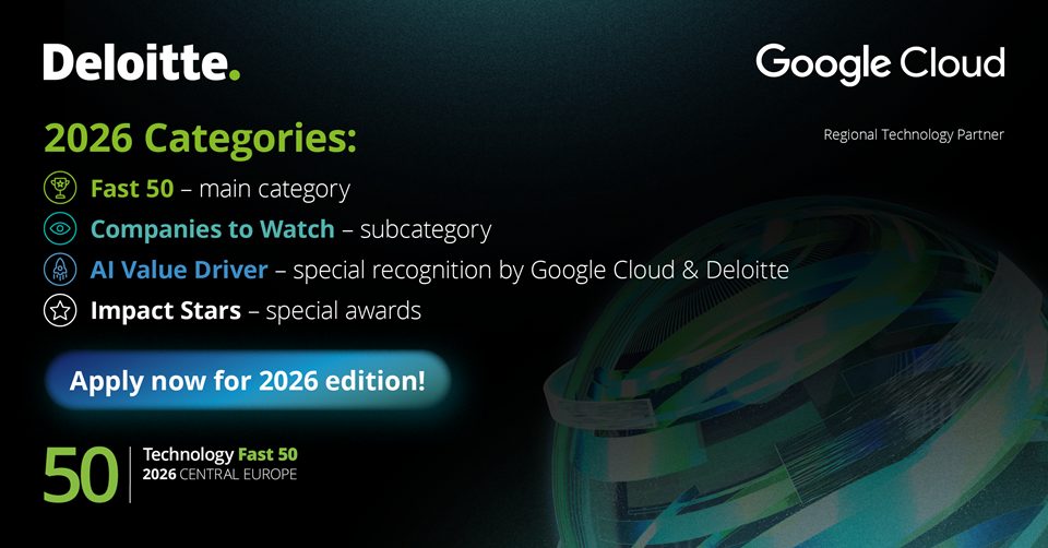 Registration is now open for the 27th edition of the Deloitte Technology Fast 50 Central Europe, the regional competition that recognizes companies in technology and in related sectors with accelerated growth